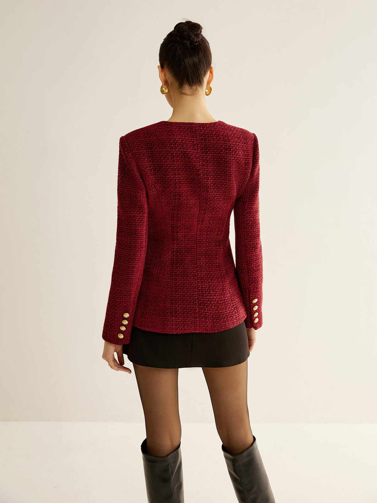 Buttoned Slit Tweed Blazer Quvarse