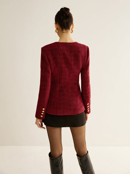 Buttoned Slit Tweed Blazer Quvarse