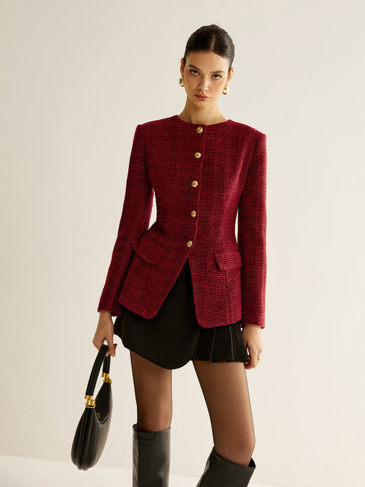 Buttoned Slit Tweed Blazer Quvarse