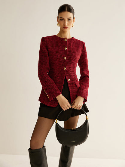 Buttoned Slit Tweed Blazer Quvarse
