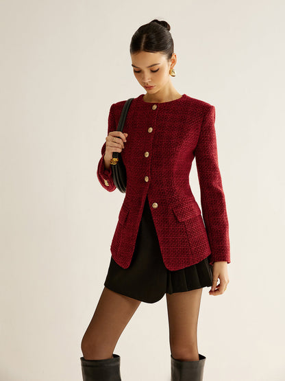 Buttoned Slit Tweed Blazer Quvarse