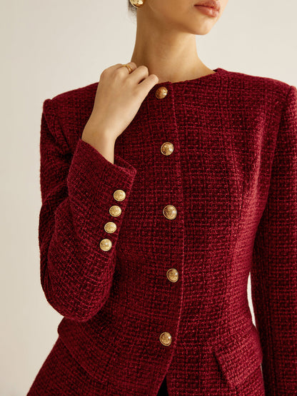 Buttoned Slit Tweed Blazer Quvarse