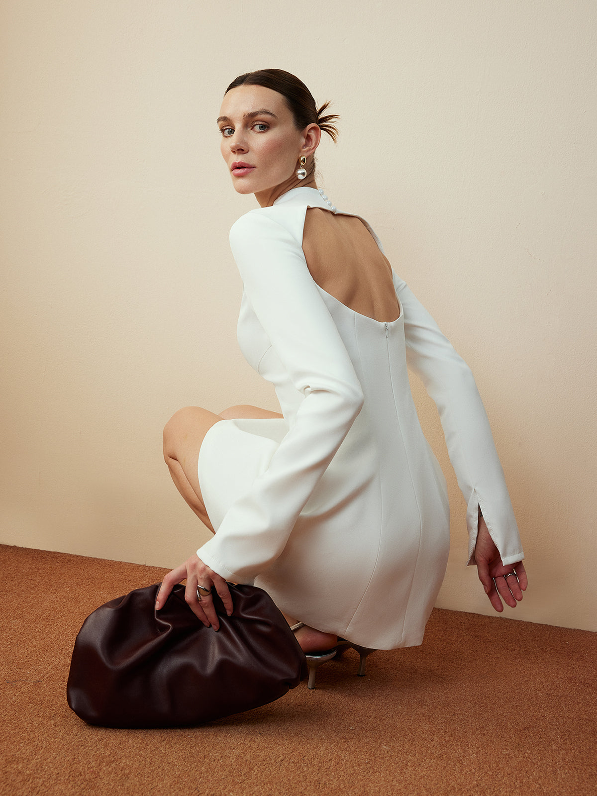 Sırtı Açık Skinny Fermuarlı Elbise Quvarse