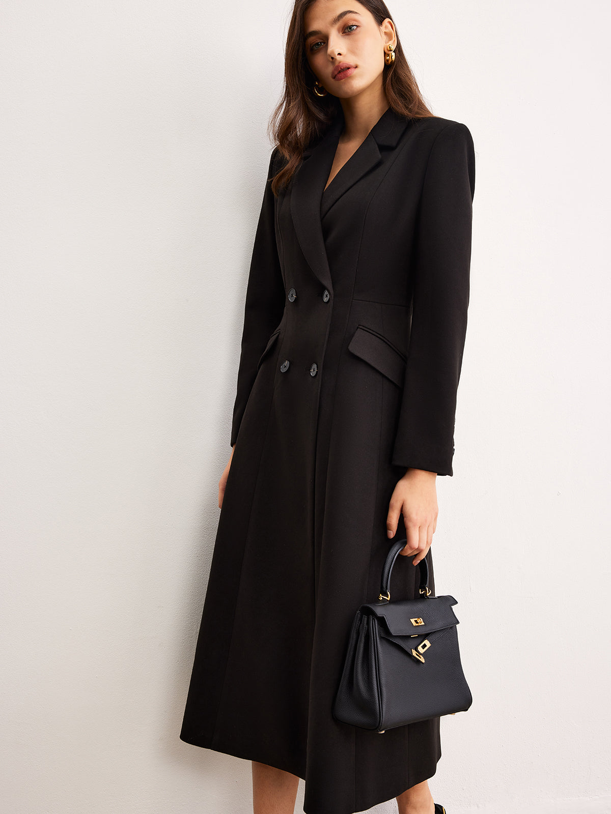 Button Lapel Long Blazer Quvarse