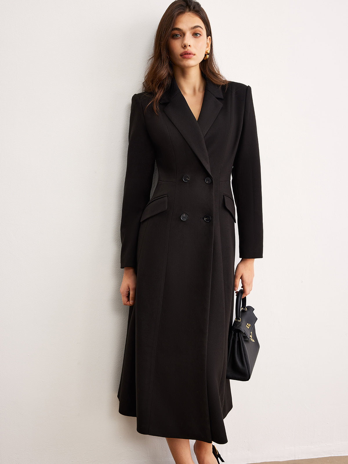 Button Lapel Long Blazer Quvarse