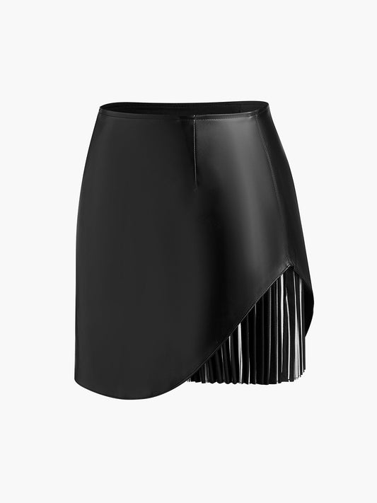 Suni Deri Plise Panelli Etek Shine Aura