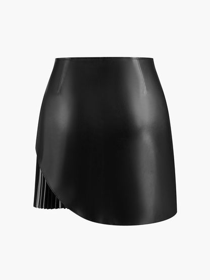 Suni Deri Plise Panelli Etek Shine Aura