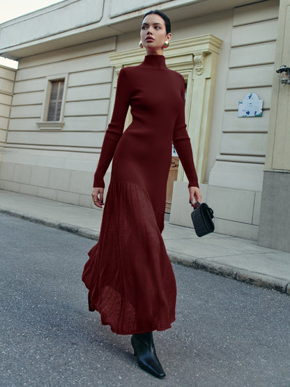 High Neck Pleated Panel Dress Quvarse