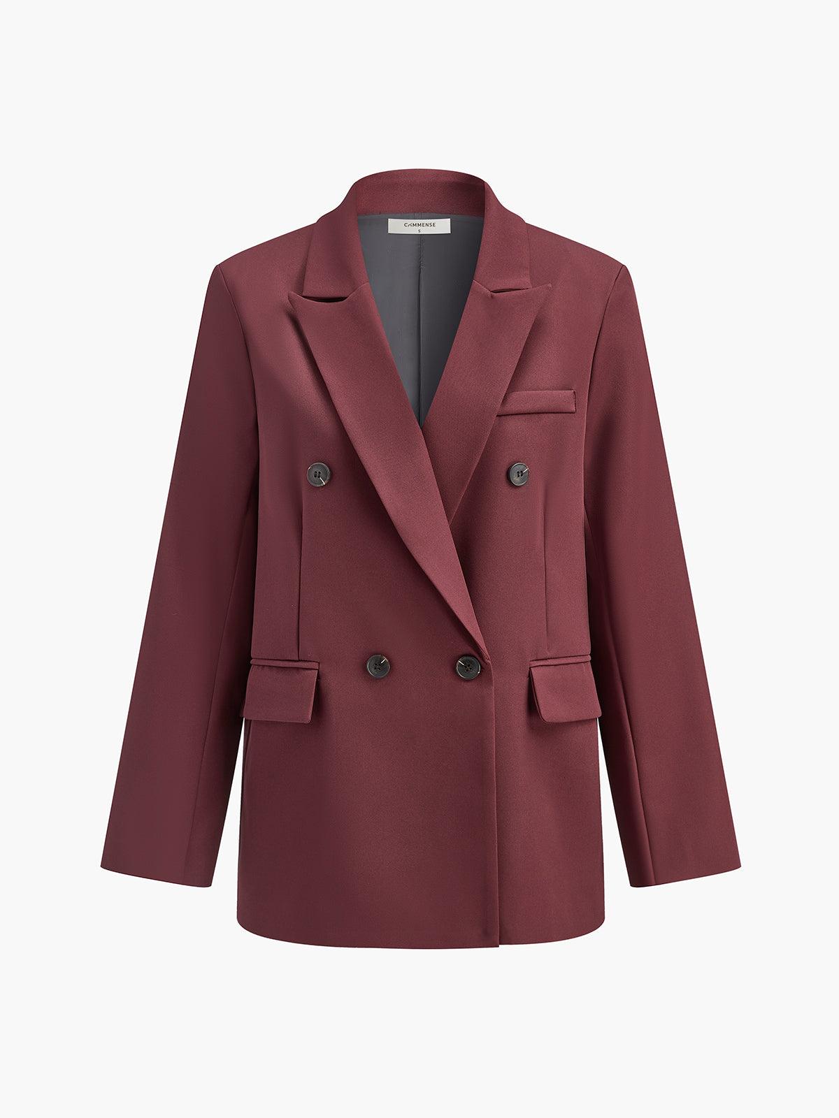 Çift Düğmeli Bordo Klasik Blazer Ceket Siaora