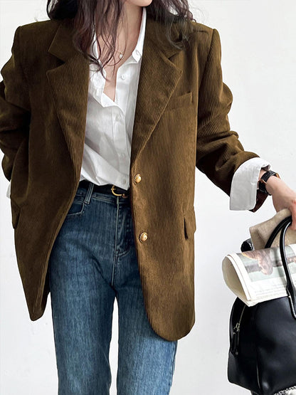 Kahverengi Kadife Oversize Blazer Ceket Siaora