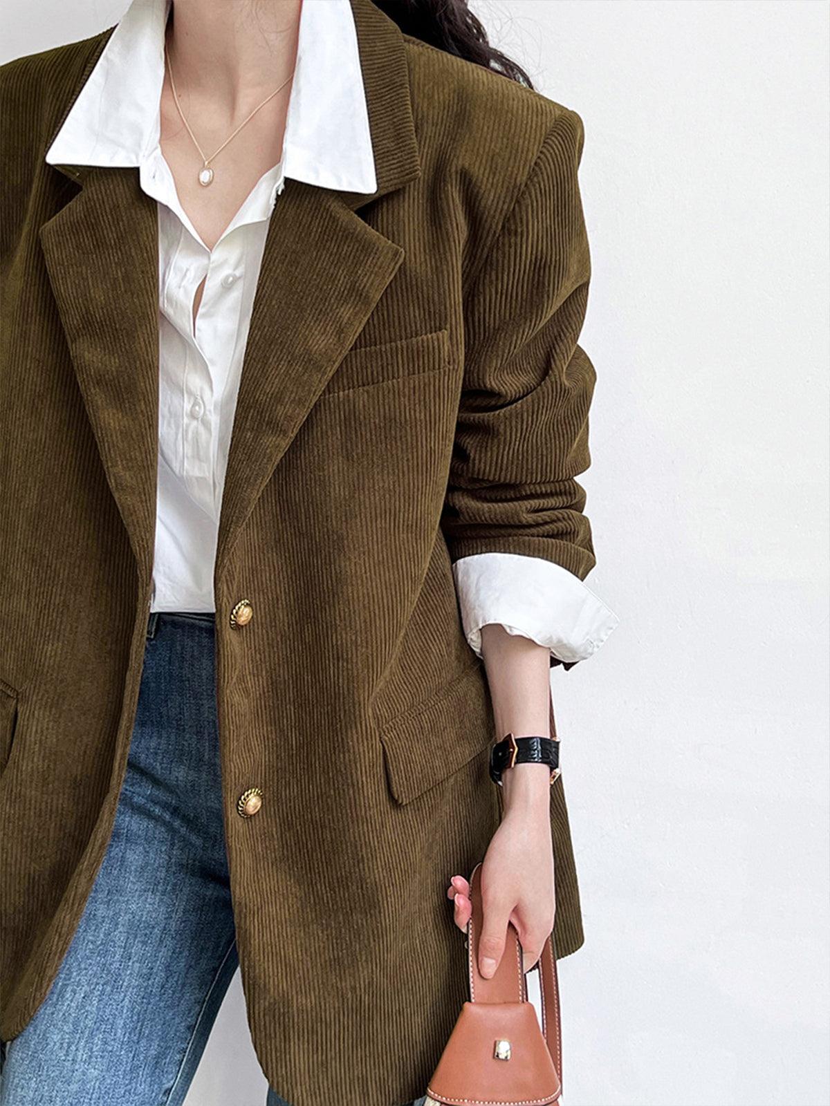 Kahverengi Kadife Oversize Blazer Ceket Siaora