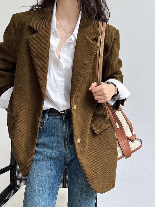 Kahverengi Kadife Oversize Blazer Ceket Siaora
