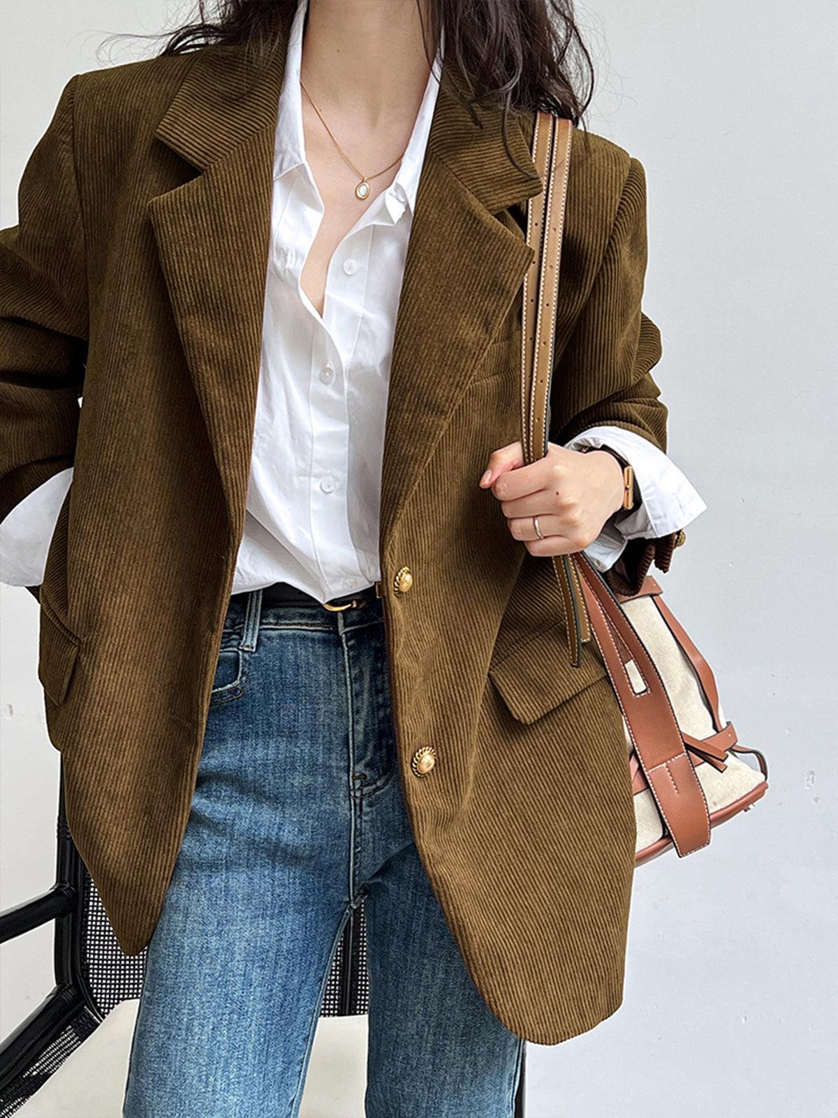 Kahverengi Kadife Oversize Blazer Ceket Siaora