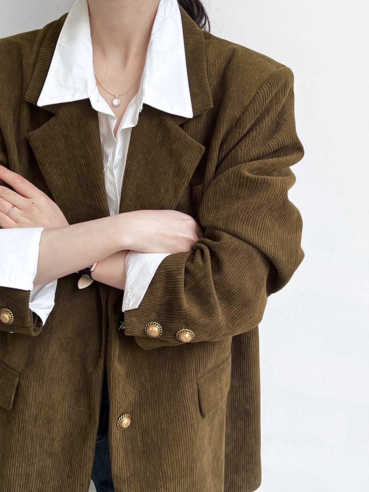 Kahverengi Kadife Oversize Blazer Ceket Siaora