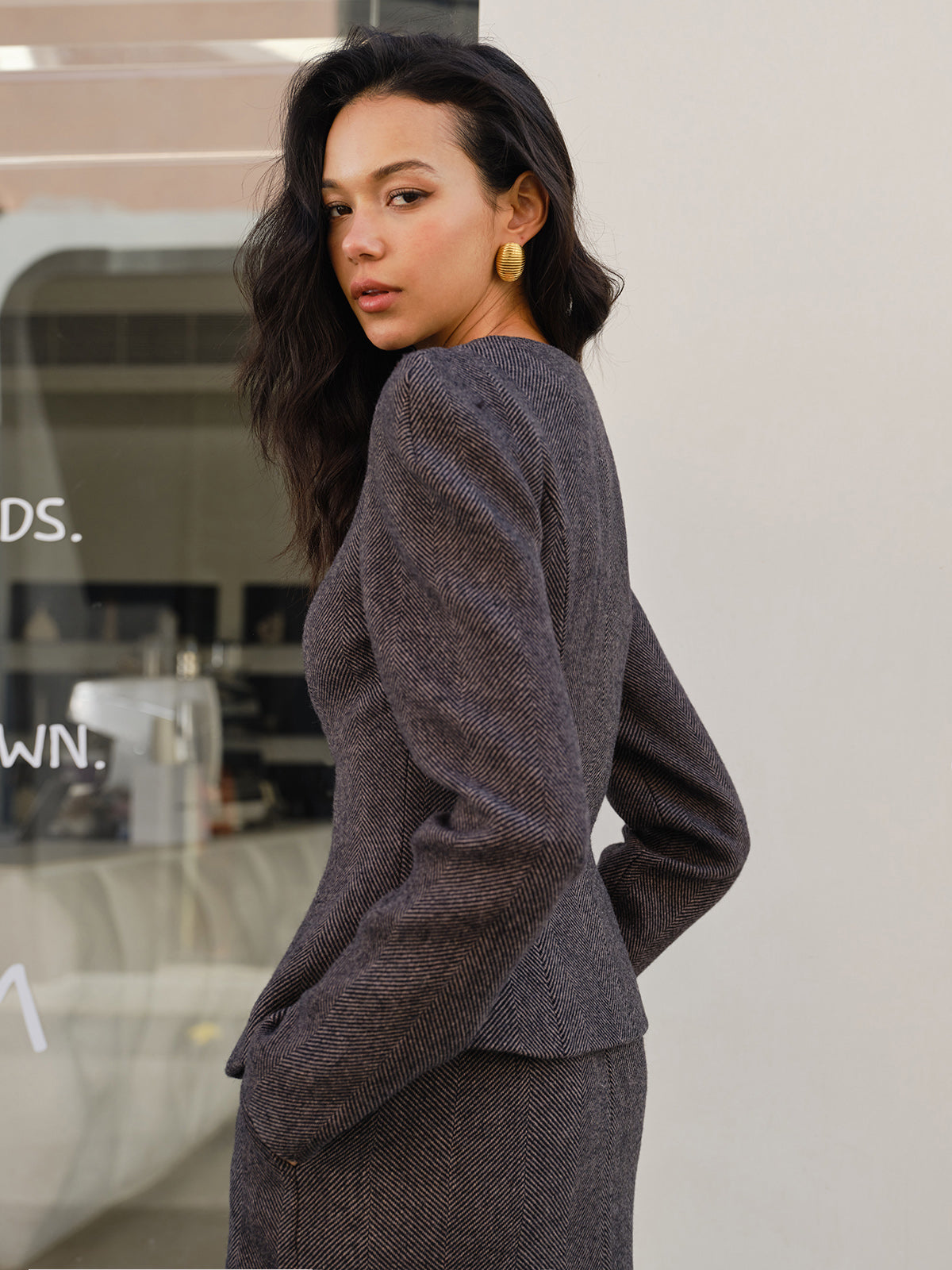 Chevron Düğme İnce Blazer Quvarse