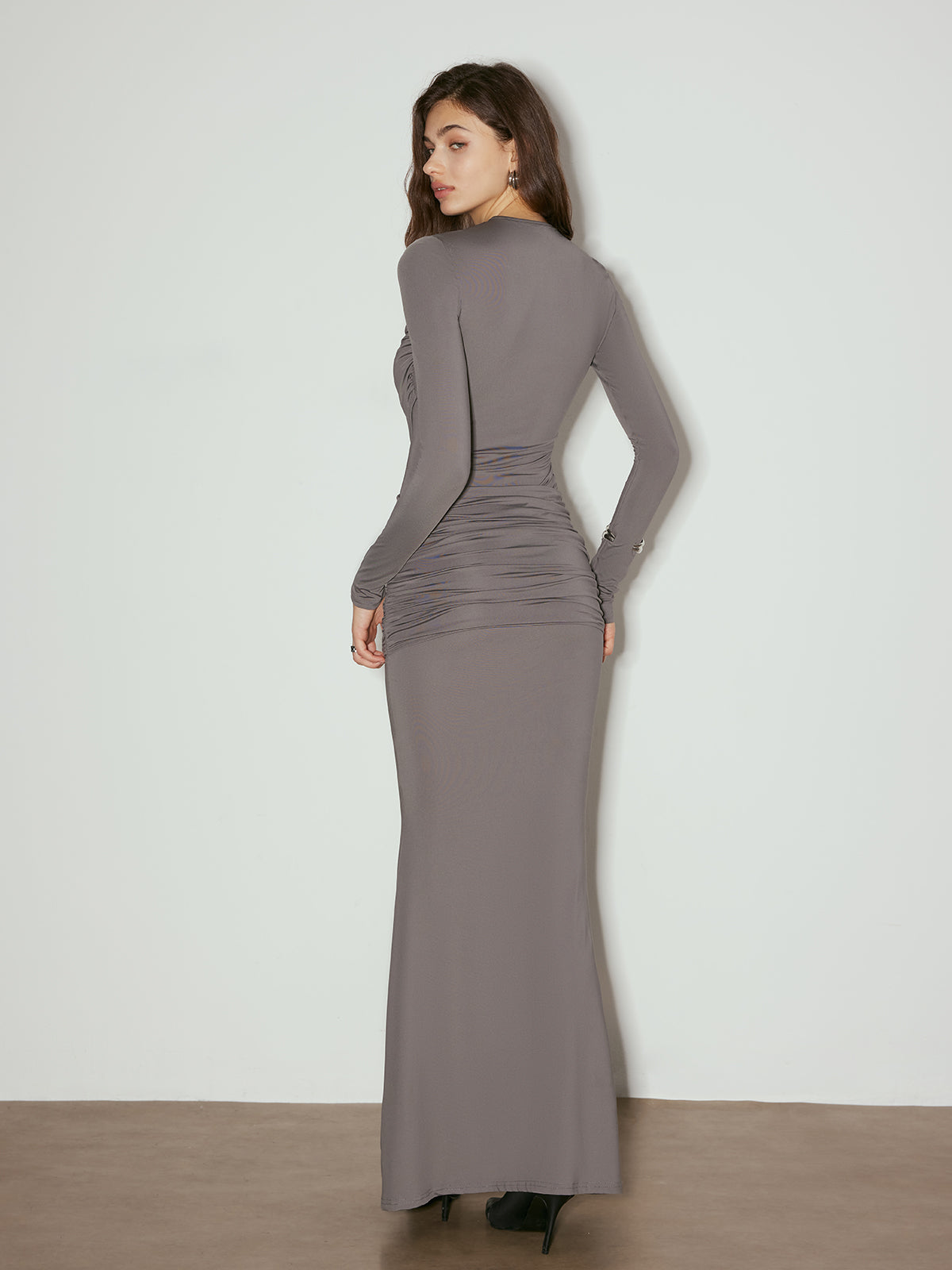 Şık Minimalist Fırfırlı Maxi Elbise Shine Aura