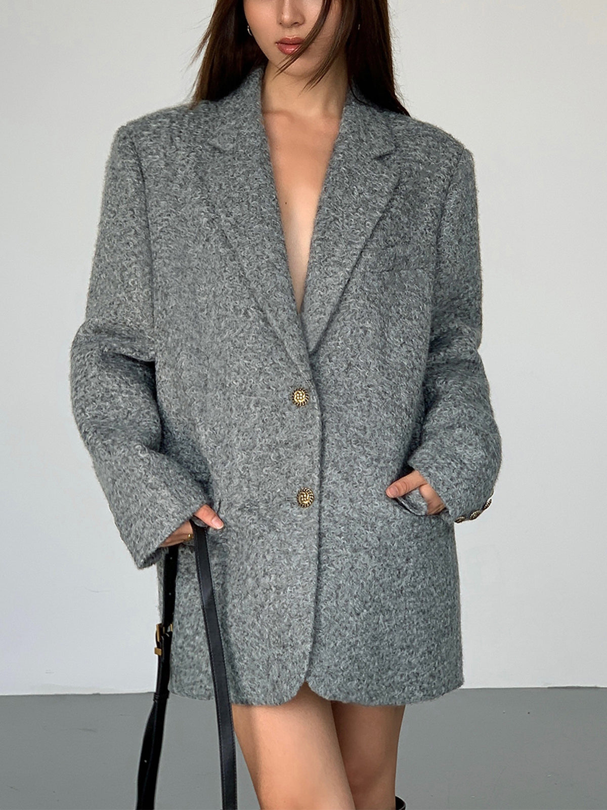 Tweed Long Blazer Without Belt Quvarse
