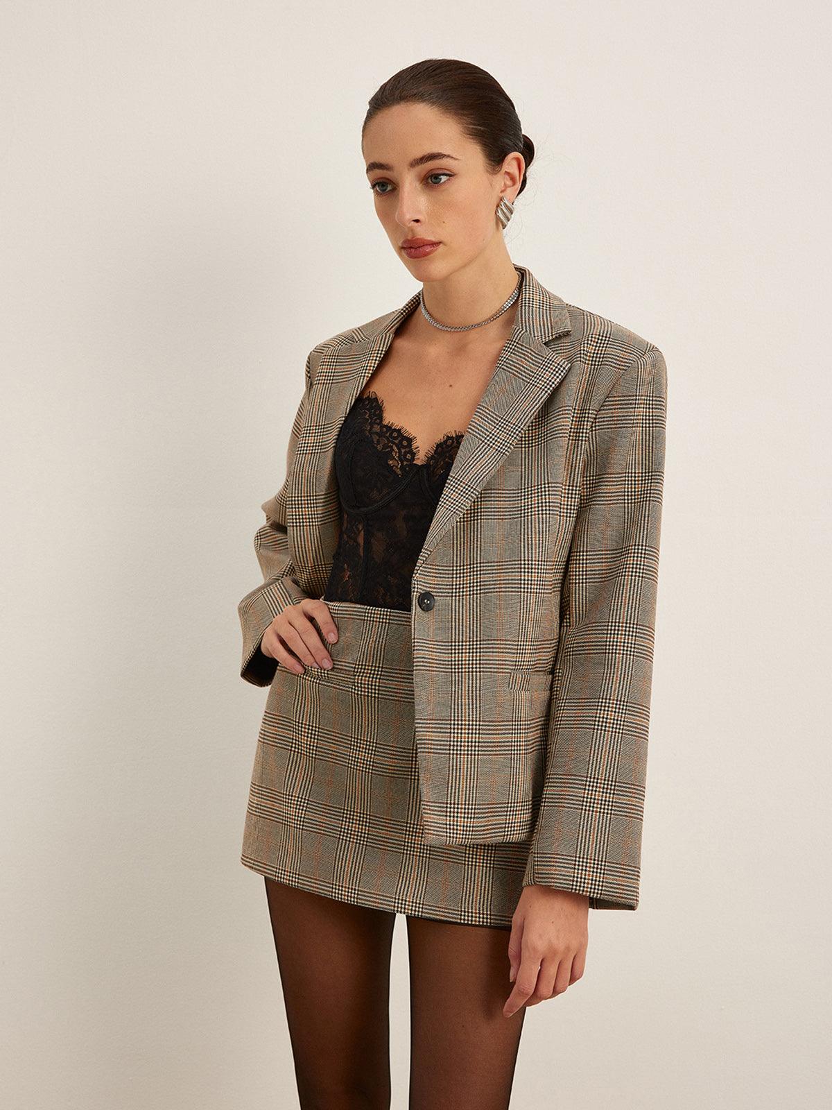 Ekose Desenli Oversize Blazer Ceket Siaora