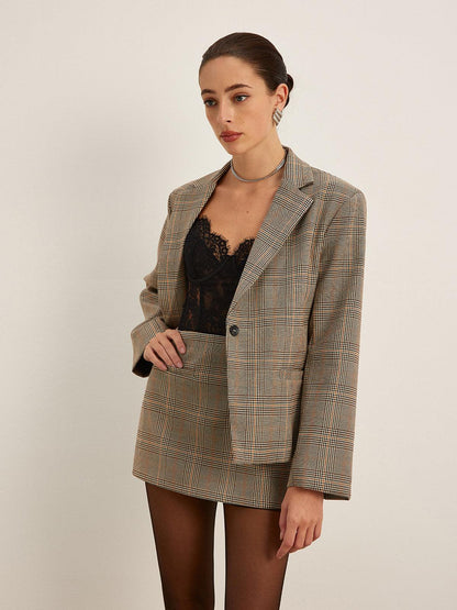 Ekose Desenli Oversize Blazer Ceket Siaora