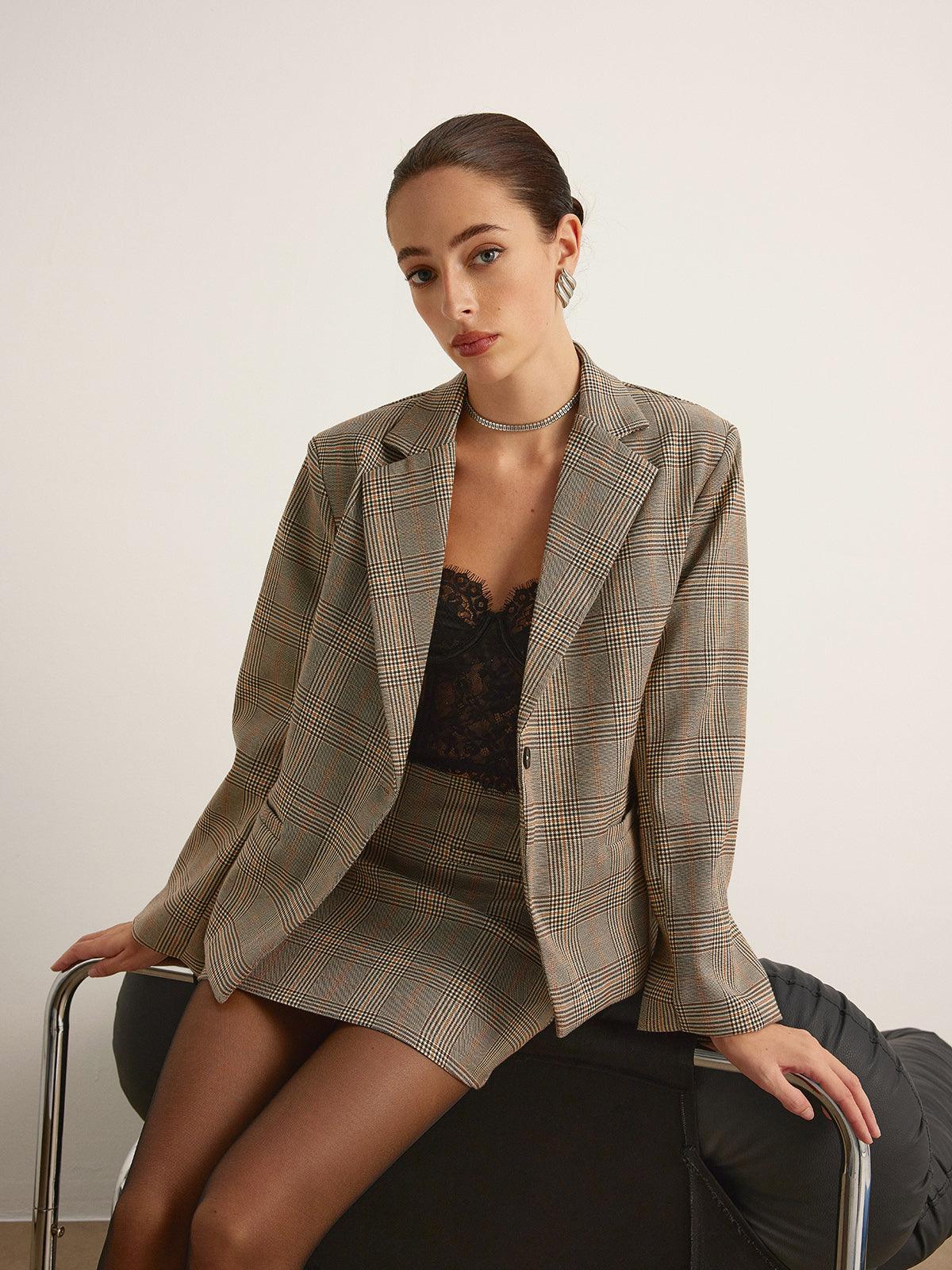 Ekose Desenli Oversize Blazer Ceket Siaora
