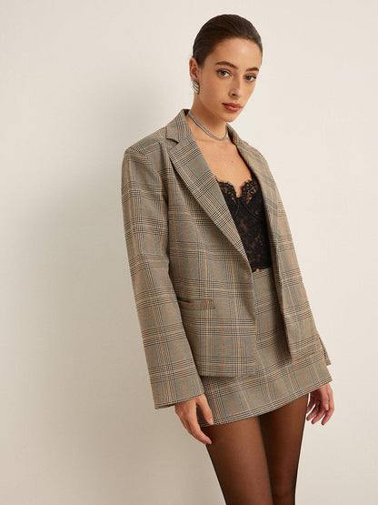 Ekose Desenli Oversize Blazer Ceket Siaora