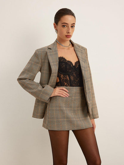 Ekose Desenli Oversize Blazer Ceket Siaora