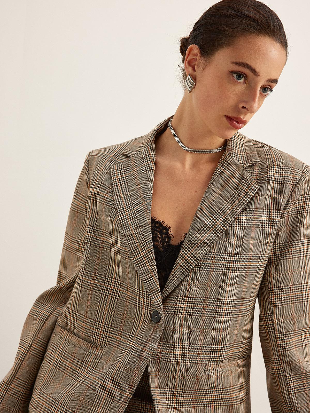 Ekose Desenli Oversize Blazer Ceket Siaora