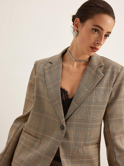 Ekose Desenli Oversize Blazer Ceket Siaora