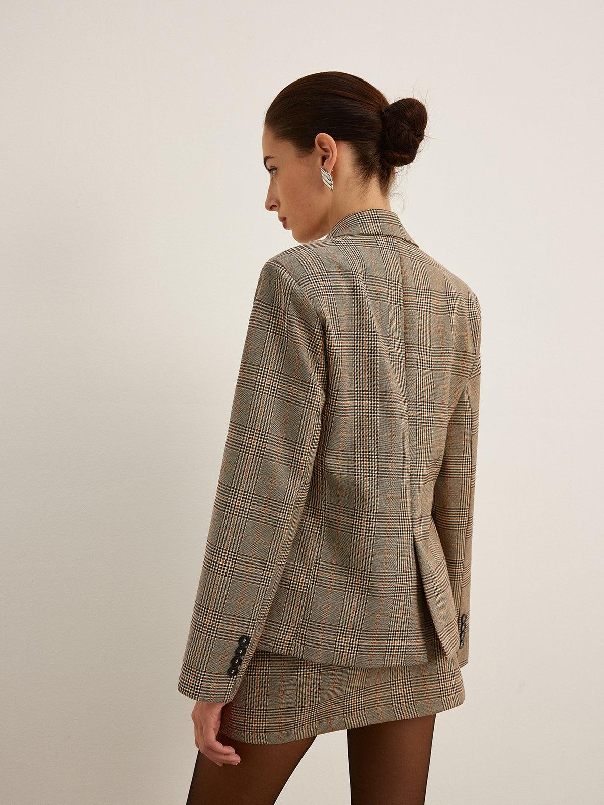 Ekose Desenli Oversize Blazer Ceket Siaora