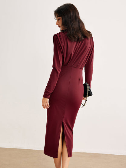 Yüksek Yaka Plise Jarse Elbise Quvarse