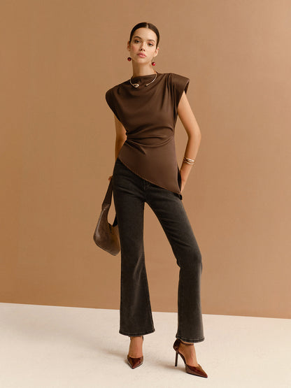 Kap Kol Asimetrik Etek Skinny T-Shirt Siaora