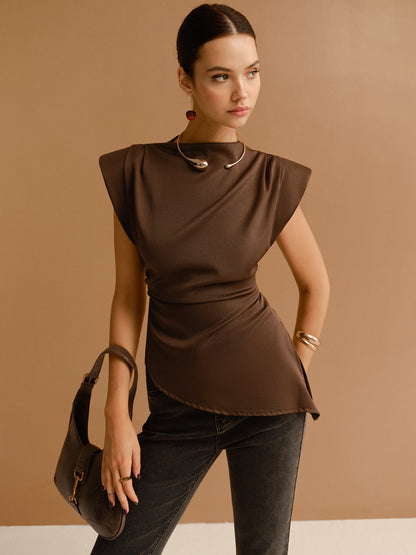 Kap Kol Asimetrik Etek Skinny T-Shirt Siaora