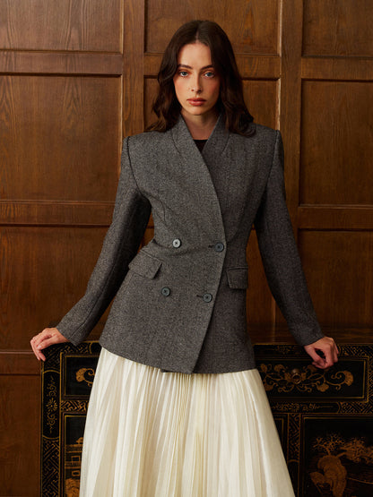 Yün Karışımlı Puantiye Desenli Slim Blazer Quvarse