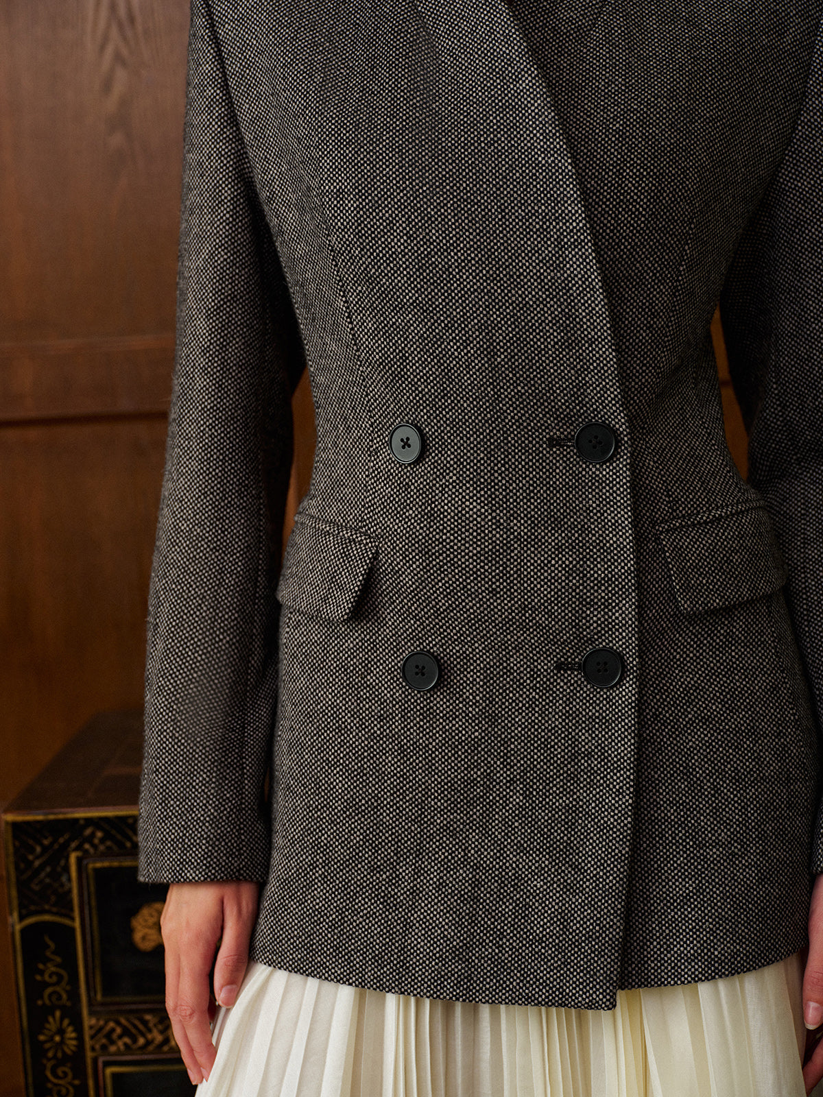 Yün Karışımlı Puantiye Desenli Slim Blazer Quvarse