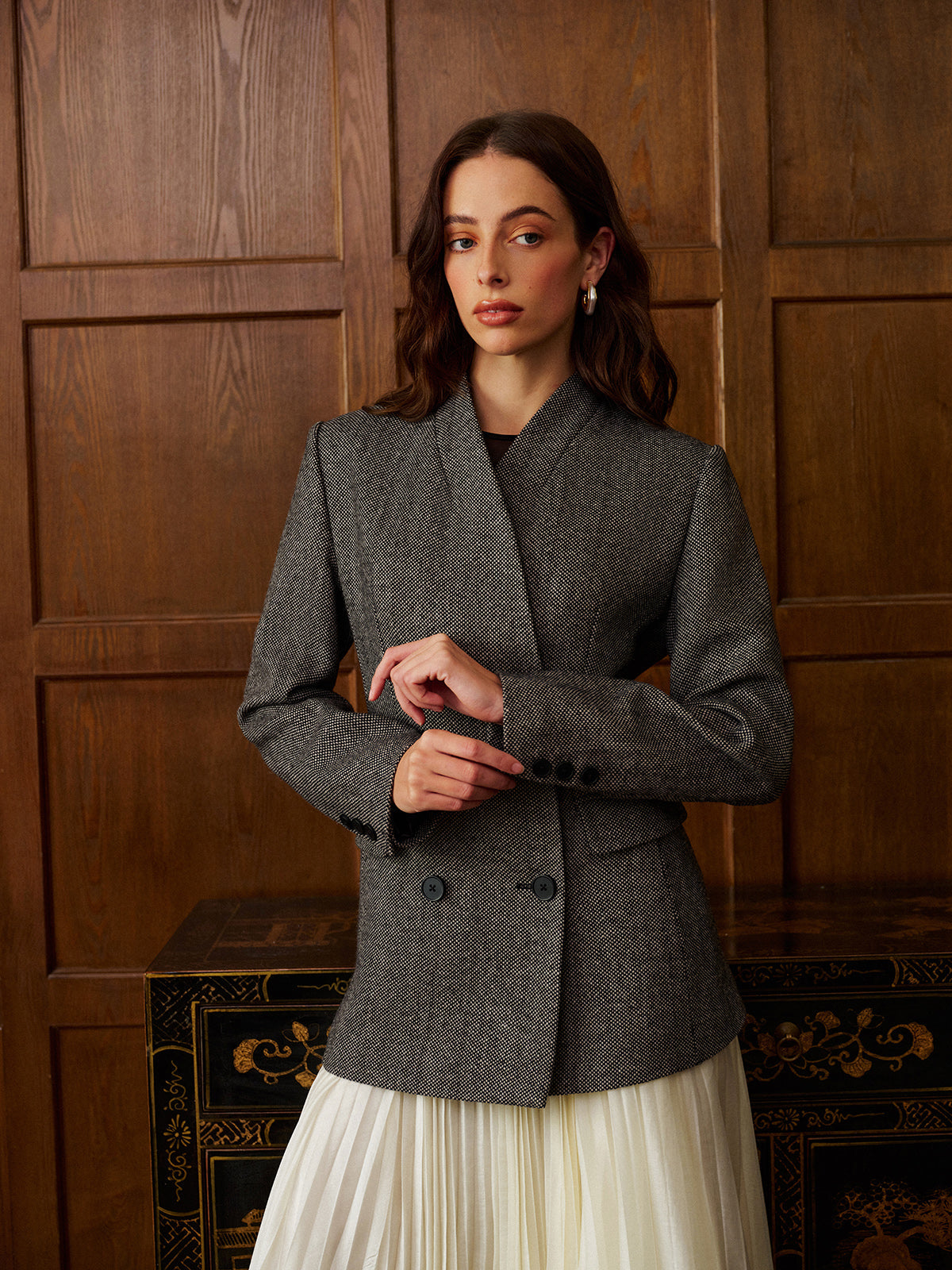 Yün Karışımlı Puantiye Desenli Slim Blazer Quvarse
