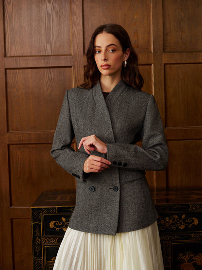 Yün Karışımlı Puantiye Desenli Slim Blazer Quvarse