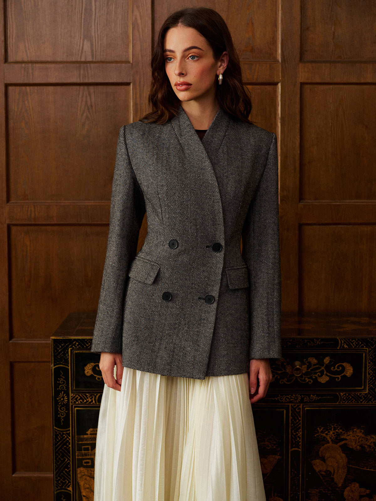 Yün Karışımlı Puantiye Desenli Slim Blazer Quvarse