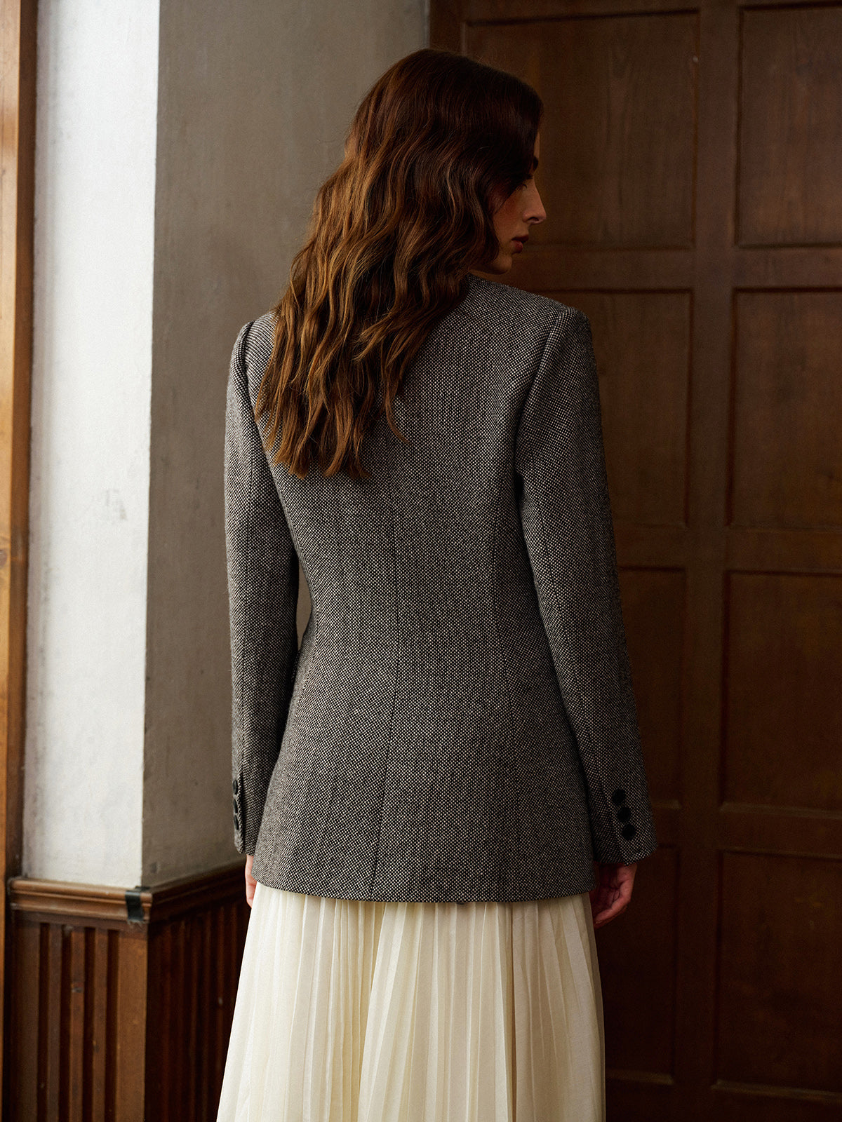 Yün Karışımlı Puantiye Desenli Slim Blazer Quvarse