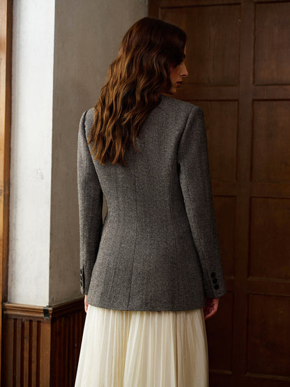 Yün Karışımlı Puantiye Desenli Slim Blazer Quvarse