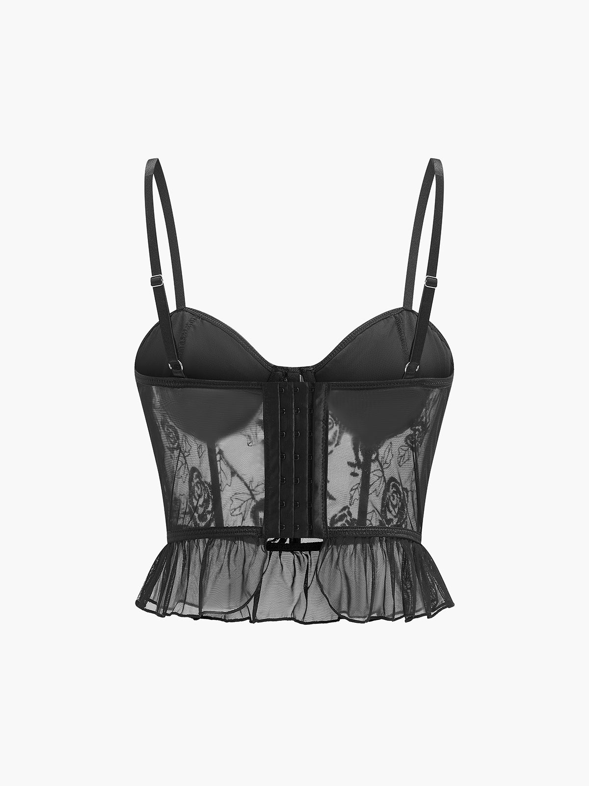 Şeffaf Nakışlı Çiçekli Ruffle Dantel Korse Quvarse