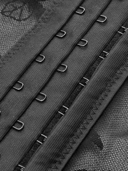 Şeffaf Nakışlı Çiçekli Ruffle Dantel Korse Quvarse