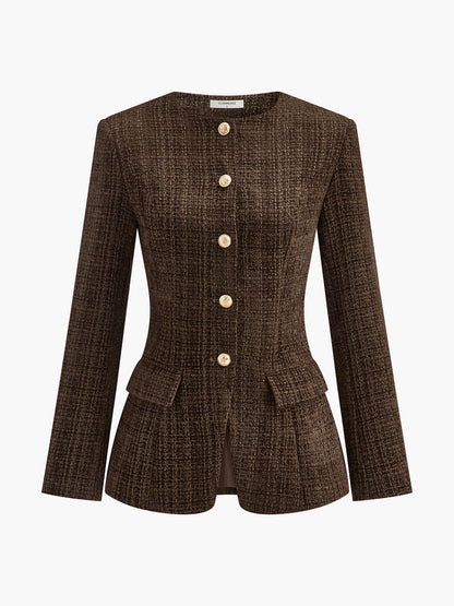Buttoned Slit Tweed Blazer Quvarse