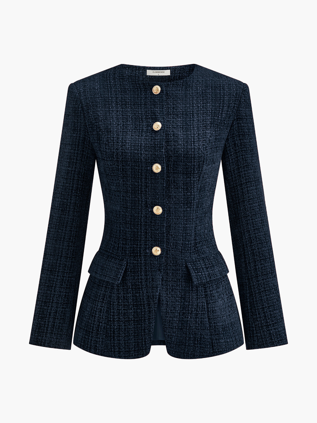 Buttoned Slit Tweed Blazer Quvarse