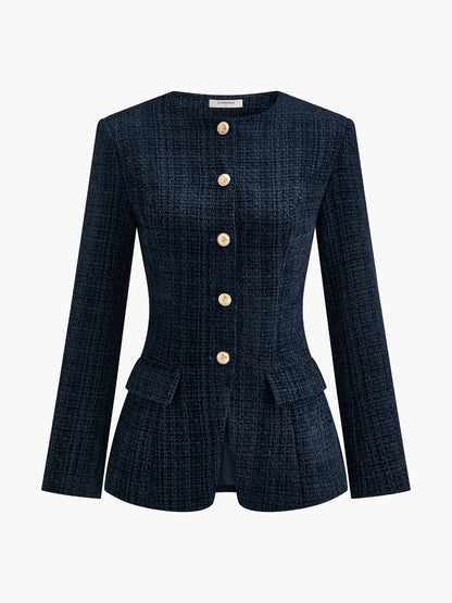 Buttoned Slit Tweed Blazer Quvarse