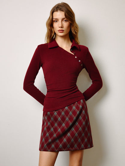 Şık Asimetrik Düğme Detaylı Skinny Fit Polo Bluz THESVELTECHIC
