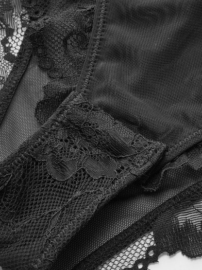 Şık Şeffaf Dantelli Sırtı Açık Bodysuit Siaora