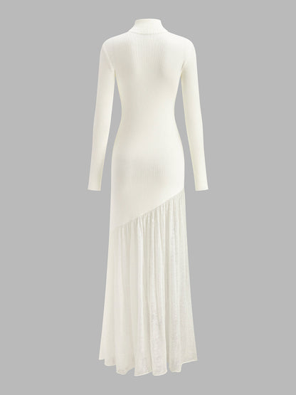 High Neck Pleated Panel Dress Quvarse