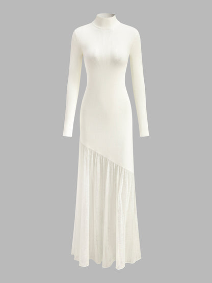 High Neck Pleated Panel Dress Quvarse