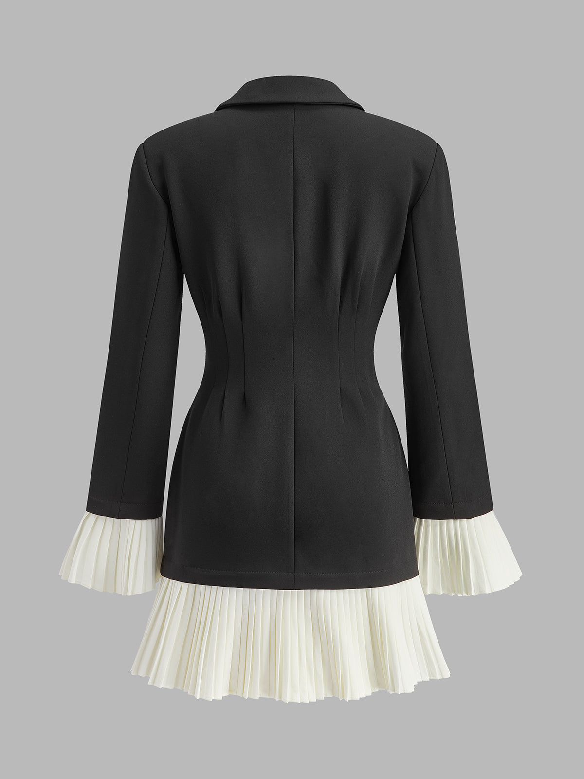 V-Yaka İki Renkli Plise Düğmeli Elbise Quvarse