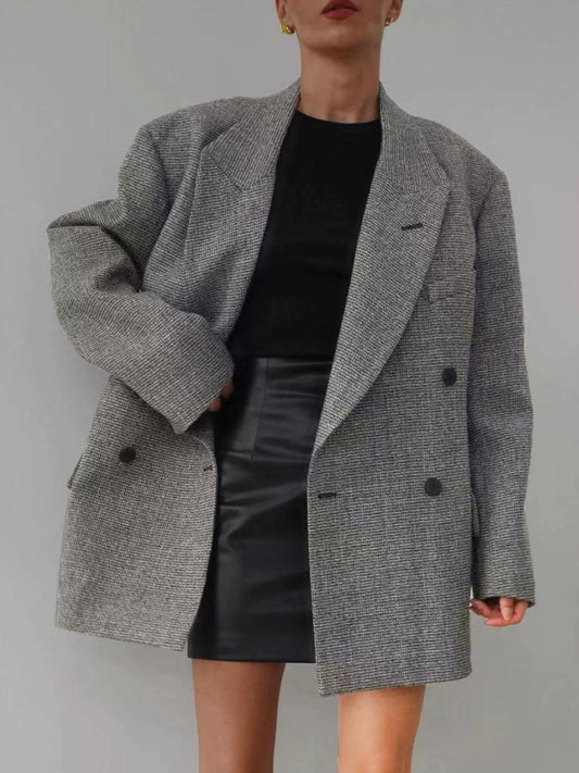 Gri Oversize Ekose Blazer Ceket Siaora